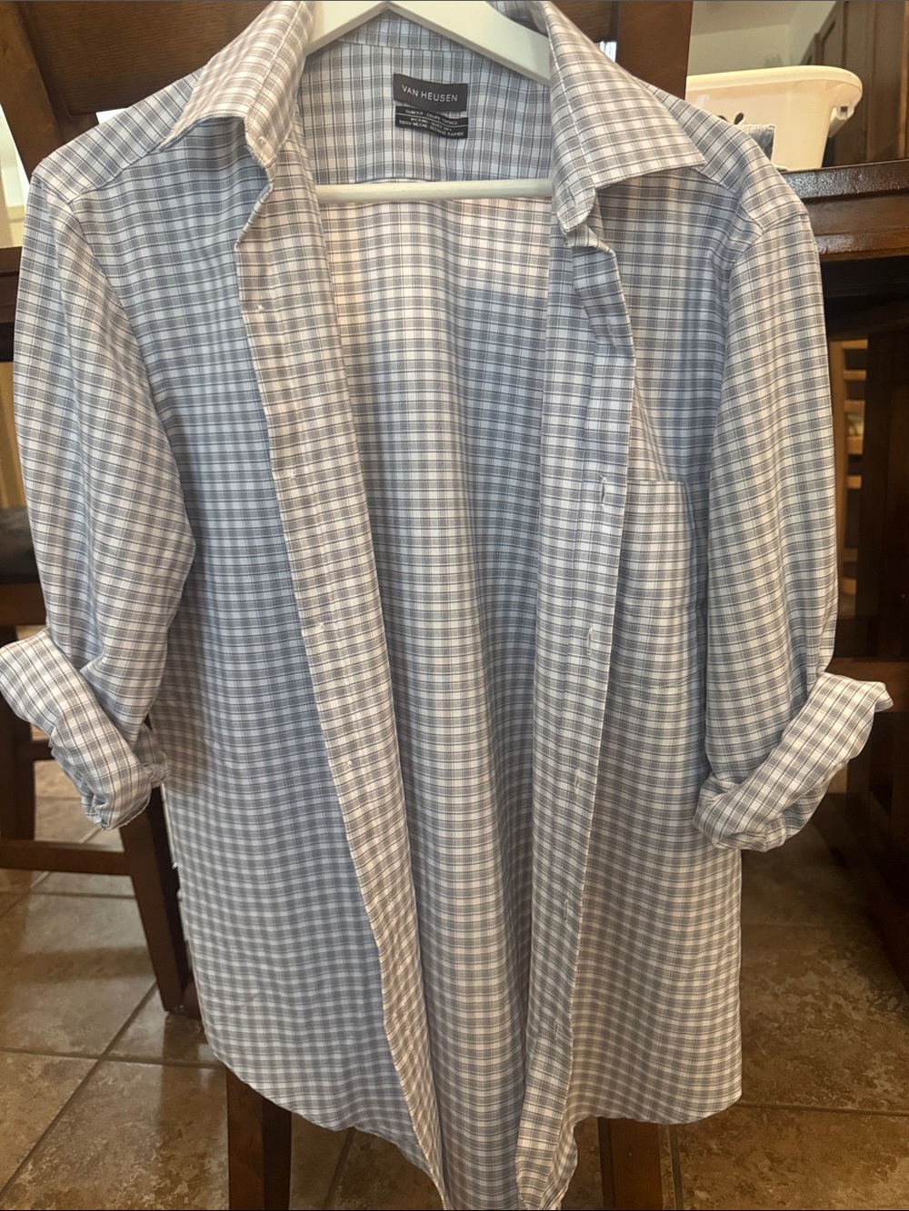 Van Heusen Men's Blue and White Check Dress Shirt